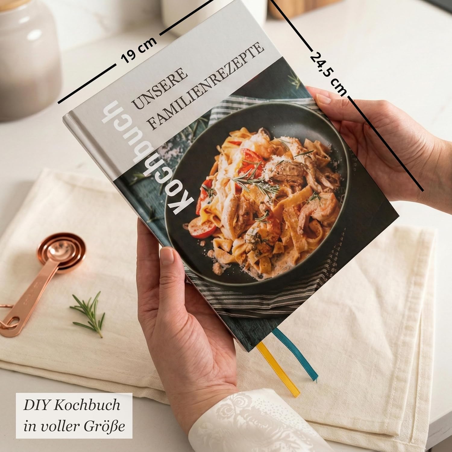 Innenansicht: Rezeptvorlage mit Feldern für Zutaten und Zubereitung